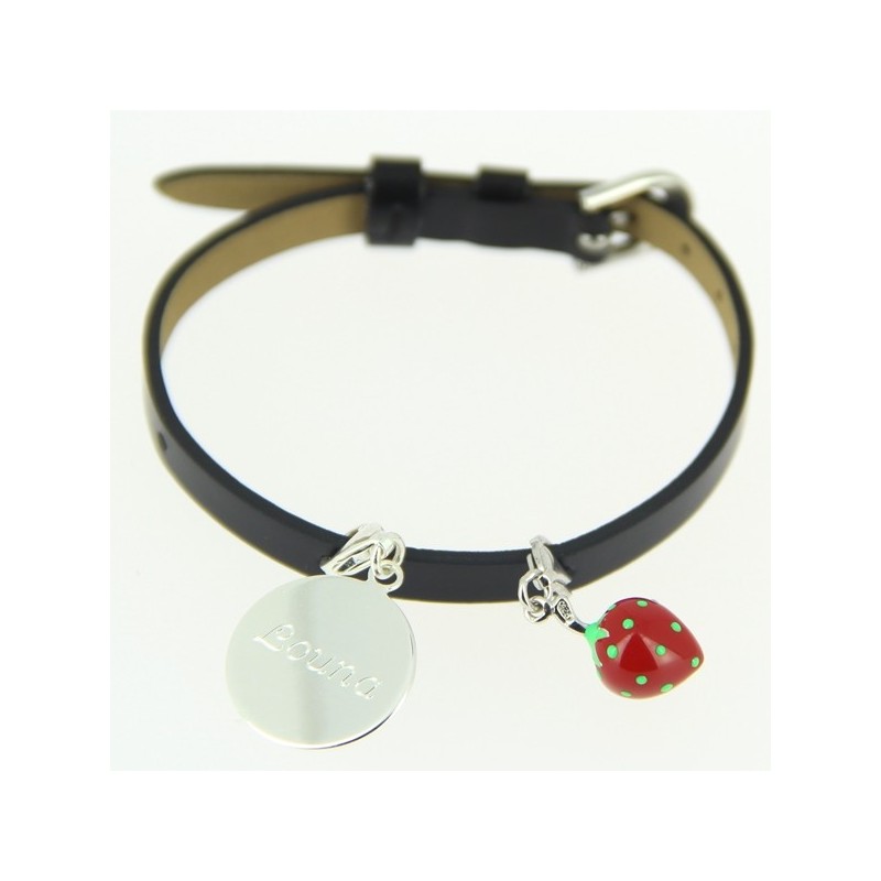 Bracelet cuir médaille fraise