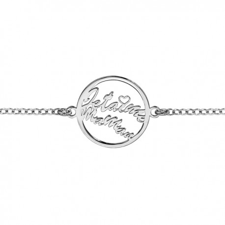 Bracelet argent rhodié découpé "Maman je t'aime"