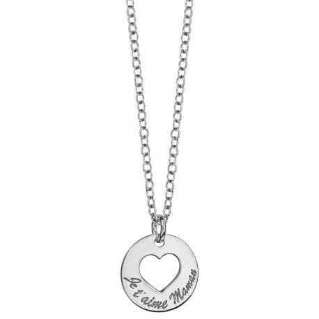 Collier argent rhodié grand coeur percé 