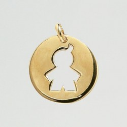 Médaille baptême ronde silhouette en plaqué or