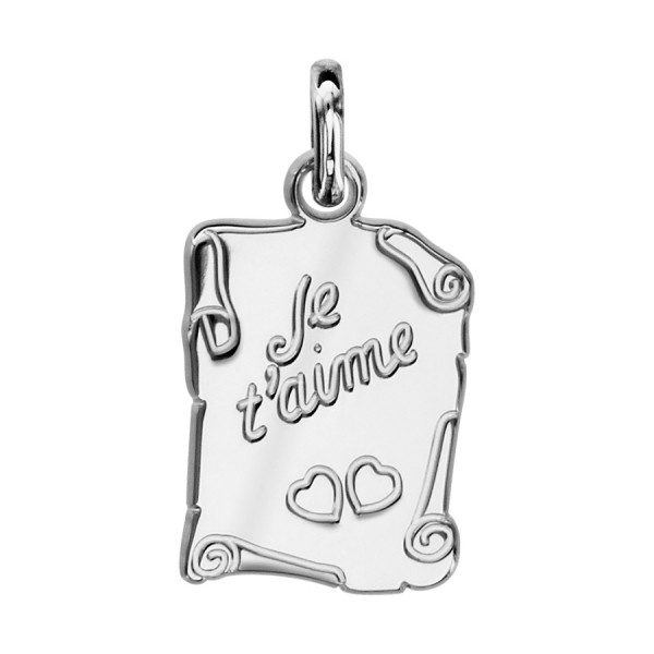 Pendentif Parchemin Je t'aime Argent Rhodié