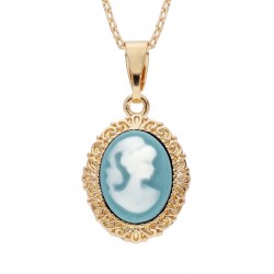 Collier médaillon camée résine bleue