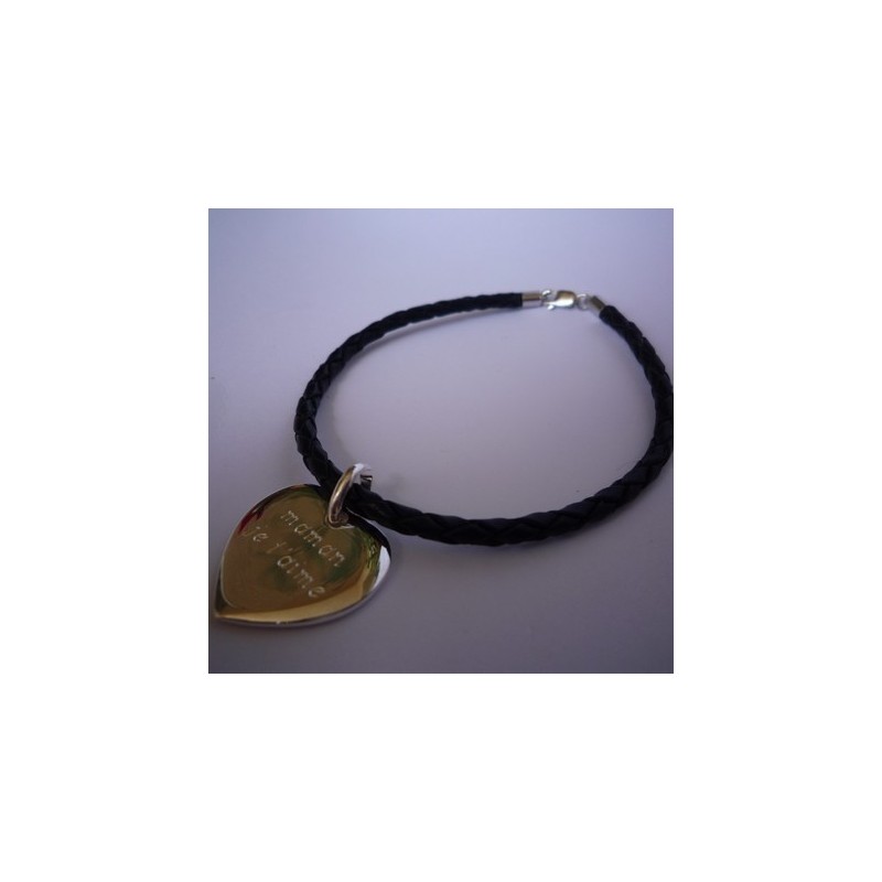 Bracelet médaille cuir tressé