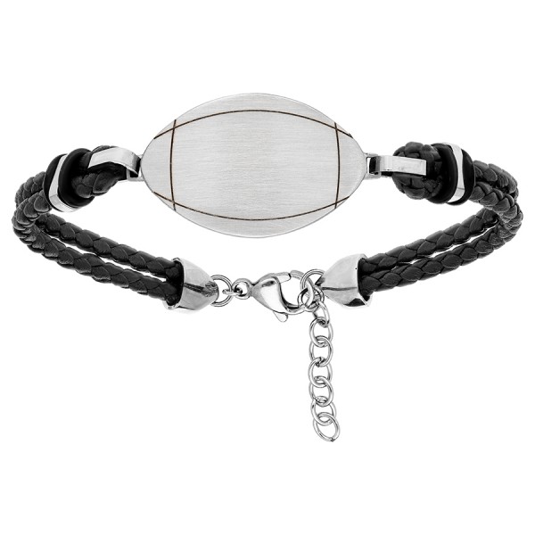 Bracelet cuir homme personnalisé ballon de rugby noir