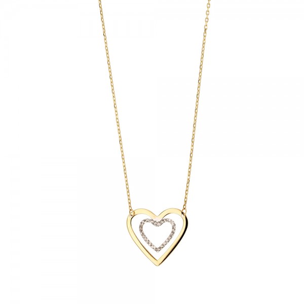 Collier Double Coeur en Or 9 carats