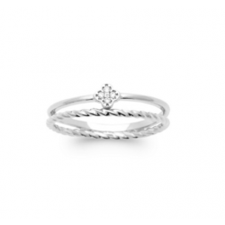 Bague tendance double rangs trèfle argent 925/000 rhodié