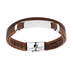 Bracelet Cuir Double Plaque Acier