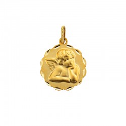 Médaille ange en Or 750/1000 avec contour travaillé