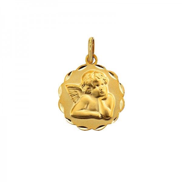 Médaille ange en Or 750/1000 avec contour travaillé