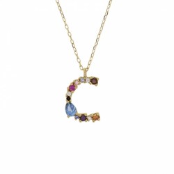 Collier initiale en Or 18K ornée d'oxydes de couleurs