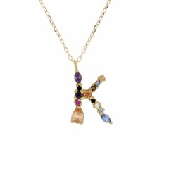 Collier initiale en Or 18K ornée d'oxydes de couleurs