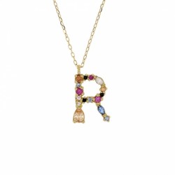 Collier initiale en Or 18K ornée d'oxydes de couleurs