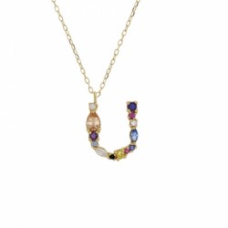 Collier initiale en Or 18K ornée d'oxydes de couleurs