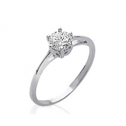 Bague solitaire Argent Rhodié Oxyde Blanc