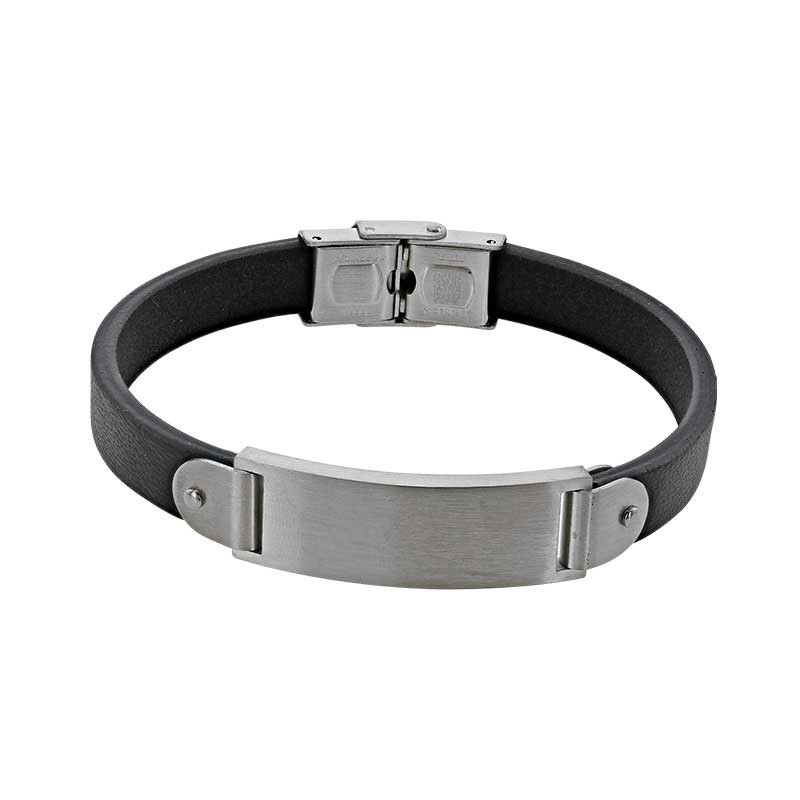 bracelet acier cuir noir gourmette