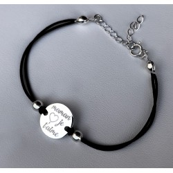 Bracelet cordon noir maman je t'aime argent 925