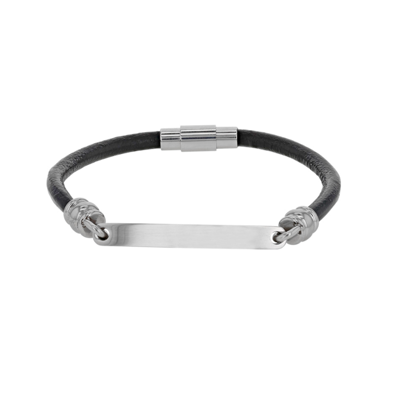 Bracelet gourmette acier cuir