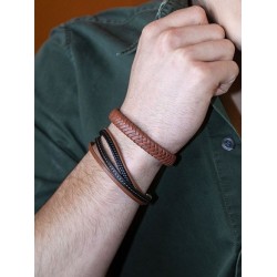 bracelet homme cuir tressé marron