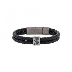 Bracelet homme cuir tressé 2 rangs  noir