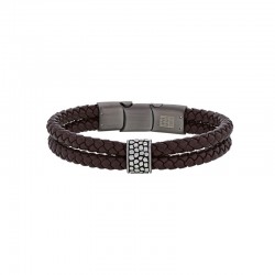 Bracelet homme cuir tressé 2 rangs Marron